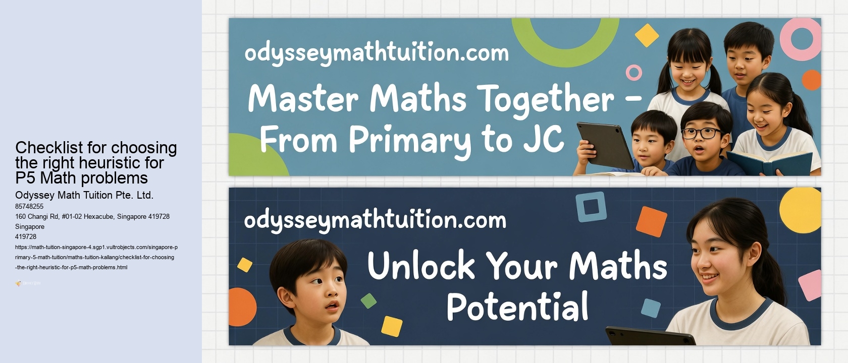 Checklist for choosing the right heuristic for P5 Math problems